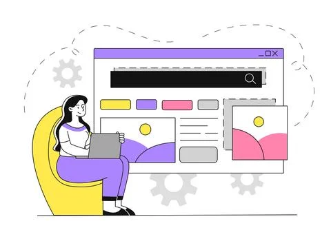 Woman designing website layout. Vector illustration Stock Illustration