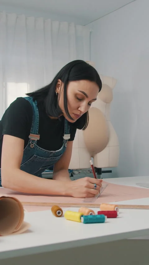 Woman Designs Pattern in Studio Stock Footage 327876724