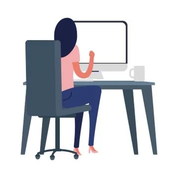 Woman on desk with computer vector design Stock Illustration
