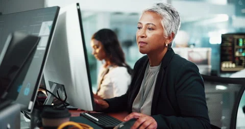 Woman, developer and typing on computer in office for research, programming and Stock Footage 309003729