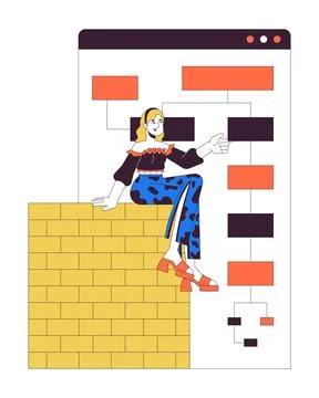 Woman developer building website wireframe 2D linear cartoon character Ilustración de archivo
