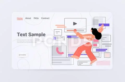 Woman developer creating website ui interface web application development Ilustração Stock