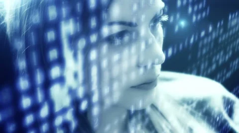 Woman developer hacking code with a HUD Stock Footage 39025530