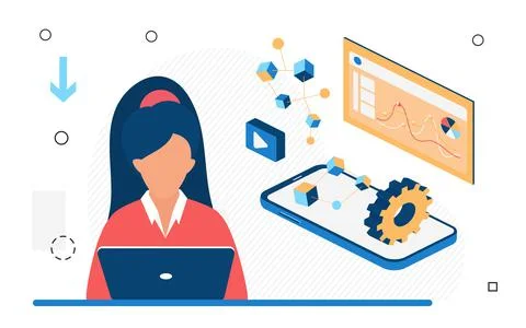 Woman developer of machine technology using neural networks. Illustrazione stock