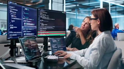Woman Developer Reviews Software Code Differences Stock Footage 340404184