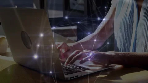 Woman developer typing on laptop in cafe, developing tech product and activating Stock Footage 331005820