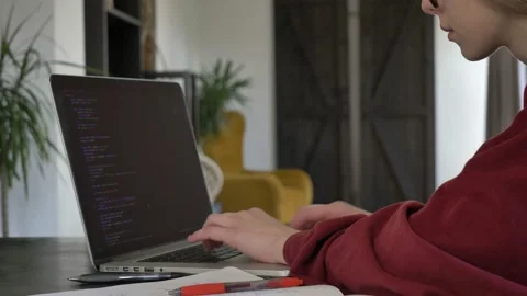 Woman developer working with computer at home office Stock Footage 162194636