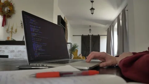 Woman developer working with computer at home office Stock Footage 162194737