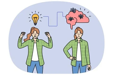 Woman is developing production plan and rejoices having come up with new talent Stock Illustration