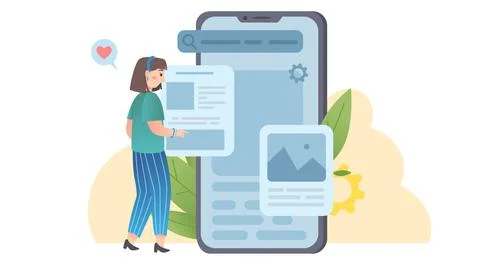 Woman Developing User Interface For Application On Large Smartphone. Illustrazione stock