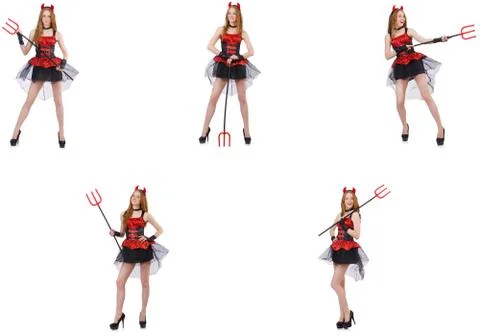 Woman devil with trident on white Stock Photos
