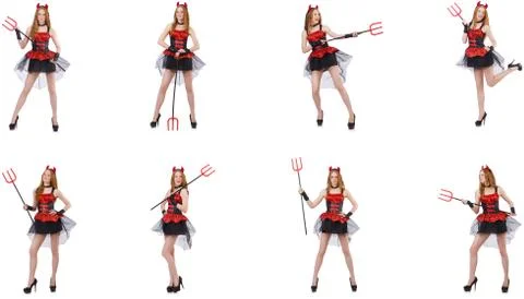 Woman devil with trident on white Stock Photos