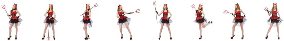 Woman devil with trident on white Stock Photos