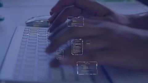 Woman dev's hands hovering, typing while editing code, clicking mouse with code Stock Footage 335235103