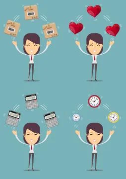 Woman with different objects Stock Illustration