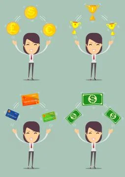 Woman with different objects Stock Illustration