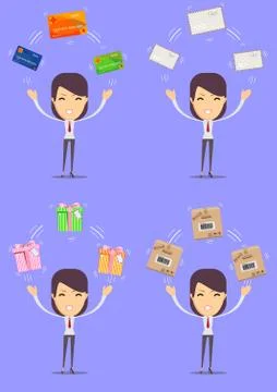 Woman with different objects Stock Illustration