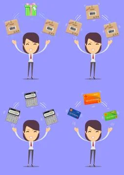 Woman with different objects. Stock Illustration