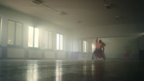 Woman with a disability, a para dancer practicing choreography at the dance Stock Footage 290326514