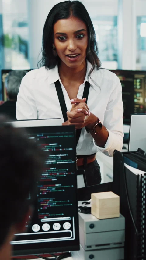 Woman, discussion and developer with coding team for app design or programming Stock Footage 333257971