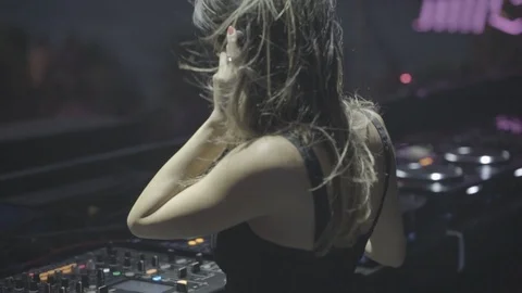 Woman Dj On Stage Playing Live Slow Motion Stock Footage 107376953