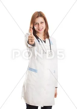 Woman doctor extends his hand Stock Photos
