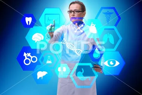 Woman doctor in telemedicine futuristic concept Stock Photos
