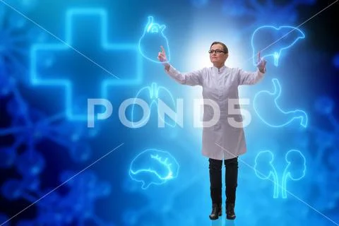 Woman doctor in telemedicine futuristic concept Stock Photos