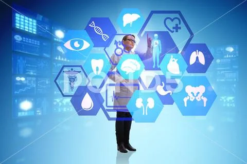 Woman doctor in telemedicine futuristic concept Stock Photos