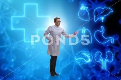 Woman doctor in telemedicine futuristic concept Stock Photos