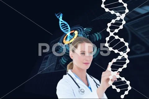 Woman doctor watching DNA graphics Stock Photos