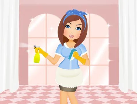 Woman does the cleaning Stock Illustration