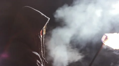 A woman does a fire performance Stock Footage 44490064