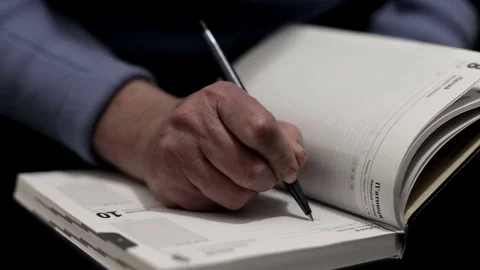 Woman Does Records in a Notebook Stock Footage 73981293