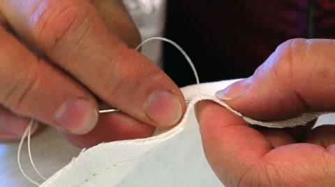 Woman does sewing work by hand in Roli, Norway. Stock Footage 59723707