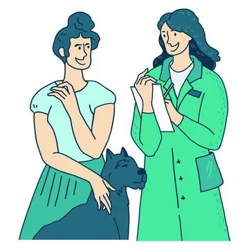 Woman with dog getting professional veterinarian advice, flat cartoon vector  Stock Illustration