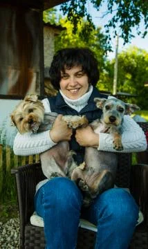 Woman with dogs Stock Photos