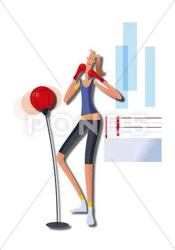 Woman doing boxing-exercise Stock Illustration