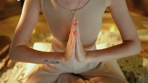 Woman doing Breathing Practice while Sitting Vídeos de archivo 282164725
