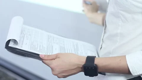 Woman doing business presentation using business papers Stock Footage 87086055
