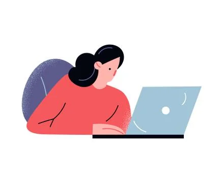 Woman doing computer work in office or home vector illustration Stock Illustration