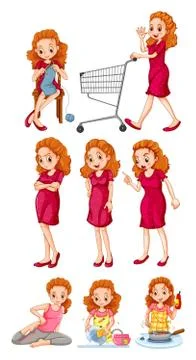 Woman doing different activities Illustrazione stock