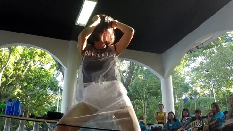 Woman doing dirty dancing presentation during party parlor games Stock Footage 83493537