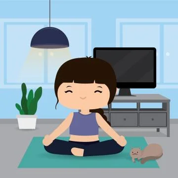 Woman doing exercise and yoga training at home gym Vector. Stock Illustration