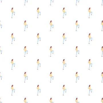 Woman doing exercise repeating seamless cartoon pattern Stock Illustration