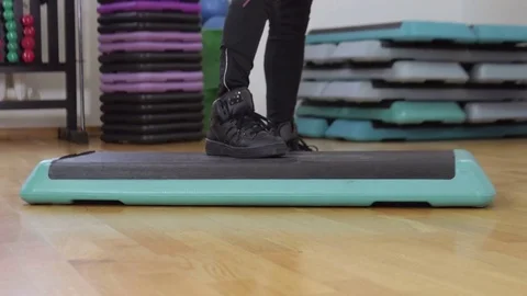 The Woman Doing Exercise on Step Platform Video stock 75223451