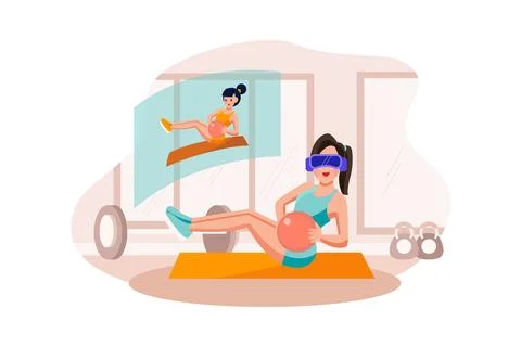Woman Doing Exercise Using VR Tech Stock Illustration