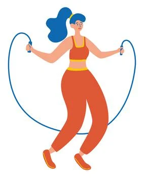 Woman doing exercises with jumping rope. Cardio exercises. girl training work Stock Illustration