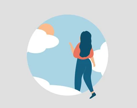 Woman doing the first step into the future to start a new life. Stock Illustration