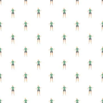 Woman doing hula hoop exercise seamless pattern Stockillustratie